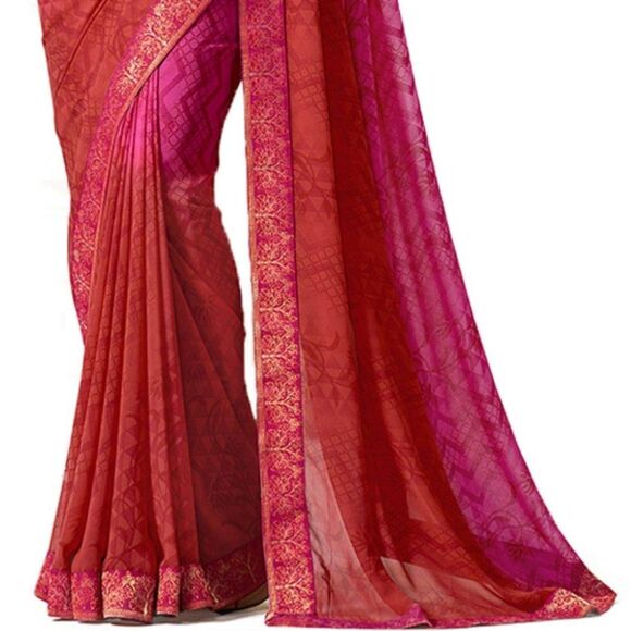 Elegant Pink and Red Saree NWT One Size - Picture 4 of 5